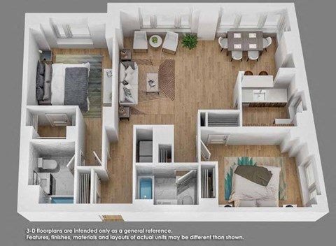Floor plan for 2 beds, 2 baths, 1123 sqft
