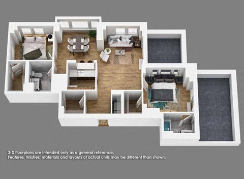 Floor plan for 2 beds, 2 baths, 1145 sqft
