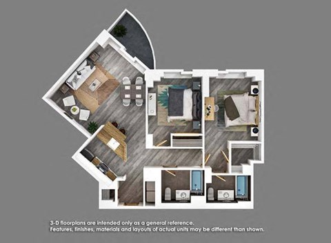 Floor plan for 2 beds, 2 baths, 1149 sqft