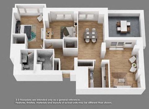 Floor plan for 2 beds, 2 baths, 1270 sqft