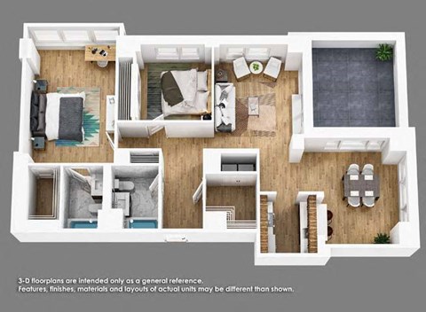 Floor plan for 2 beds, 2 baths, 1281 sqft