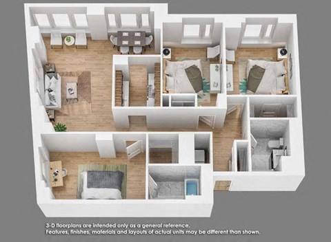 Floor plan for 3 beds, 2 baths, 1344 sqft