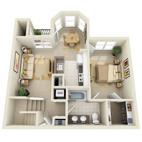 Floor plan for 1 bed, 1 bath, 1184 sqft