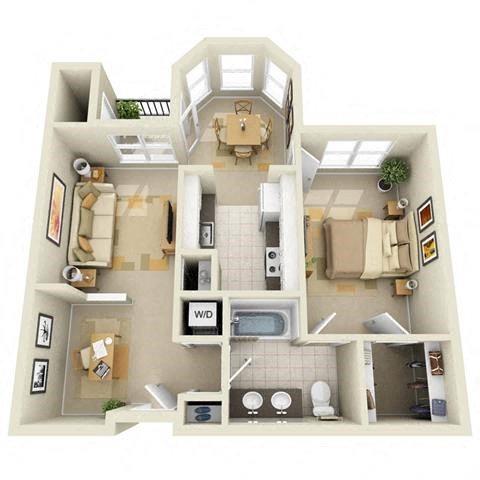 Floor plan for 1 bed, 1 bath, 860 sqft