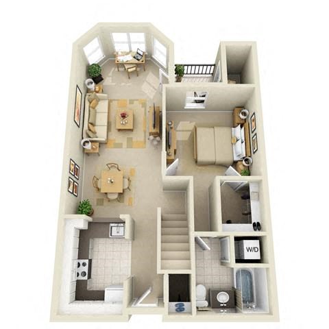 Floor plan for 1 bed, 1 bath, 1032 sqft