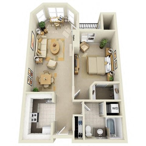 Floor plan for 1 bed, 1 bath, 782 sqft
