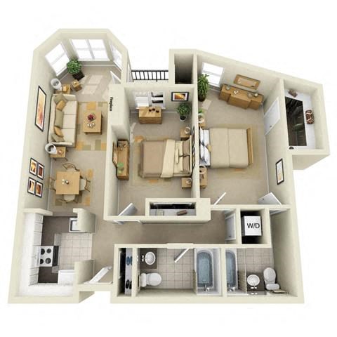 Floor plan for 2 beds, 2 baths, 1209 sqft