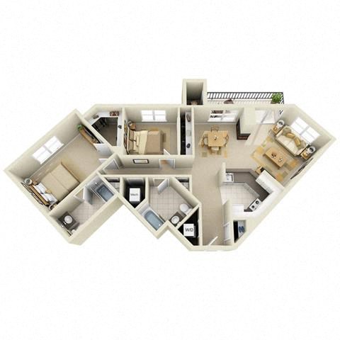 Floor plan for 2 beds, 2 baths, 1108 sqft