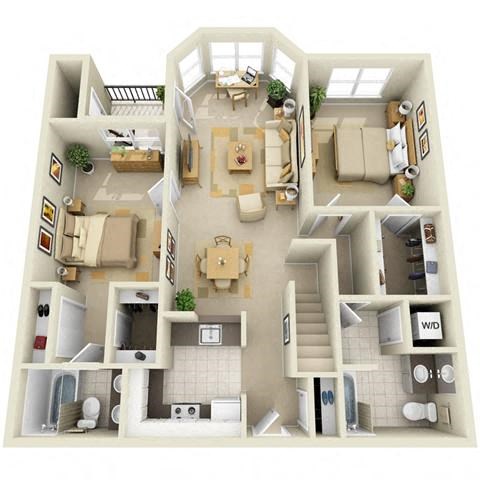 Floor plan for 2 beds, 2 baths, 1460 sqft