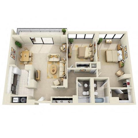 Floor plan for 2 beds, 2 baths, 1314 sqft