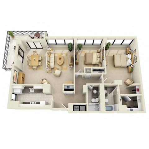 Floor plan for 2 beds, 2 baths, 1451 sqft