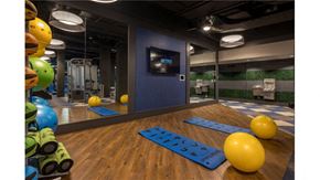 New Rochelle apartment for rent - a view of the fitness center with yoga mats and exercise balls  at Shearwood Station, New Rochelle, NY