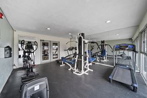 North Hollywood apartment for rent - A gym with a variety of equipment including treadmills, weights, and exercise machines.