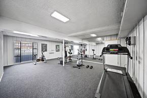 Van Nuys apartment for rent - A gym with a treadmill, exercise bike, and other equipment.
