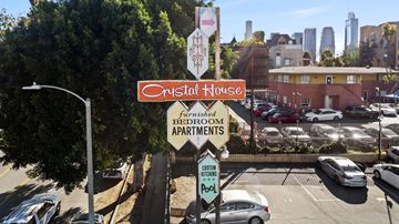 Los Angeles apartment for rent - Crystal House furnished bedroom apartments sign.