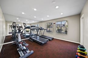 Palmdale apartment for rent - A home gym with a treadmill, elliptical machines, and a rowing machine.