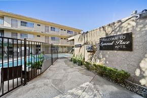 Van Nuys apartment for rent - A sign that says "Welcome to Somerset Place Apts." is on a wall.