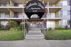 Van Nuys apartment for rent - A black sign with white lettering reads Southoaks Pointe Apartments 6628.