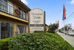 North Hollywood apartment for rent - A sign for Universal Pointe Apartment Homes stands in front of a building.