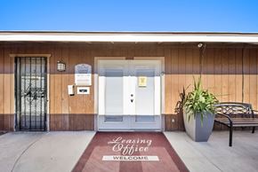 Desert Hot Springs apartment for rent - A building with a Leasing Office sign on the door mat.