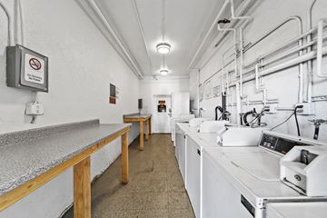 Canoga Park apartment for rent - A clean, white industrial kitchen with a no smoking sign on the wall.