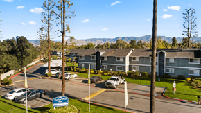 Redlands apartment for rent - A view of a parking lot with a sign that says "Campbell".