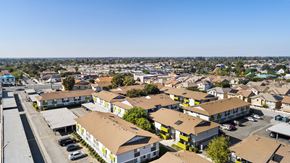 Stanton apartment for rent - A view of a residential area with houses and buildings.
