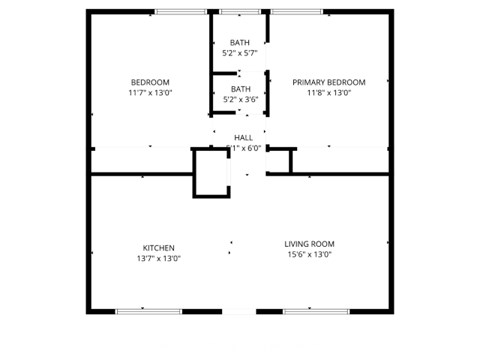Floor plan for 2 beds, 1 bath, 950 sqft