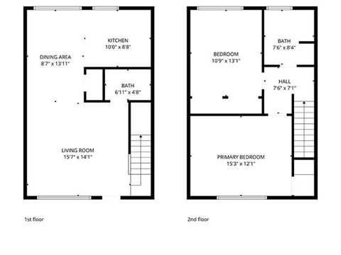Floor plan for 2 beds, 2 baths, 1000 sqft