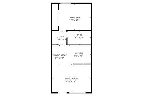 Floor plan for 1 bed, 1 bath, 850 sqft