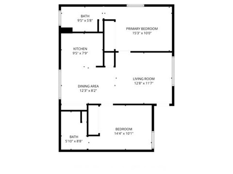 Floor plan for 2 beds, 2 baths, 1000 sqft
