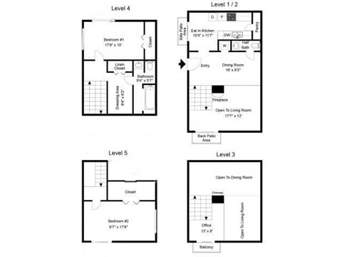Floor plan for 2 beds, 1.5 baths, 1377 sqft