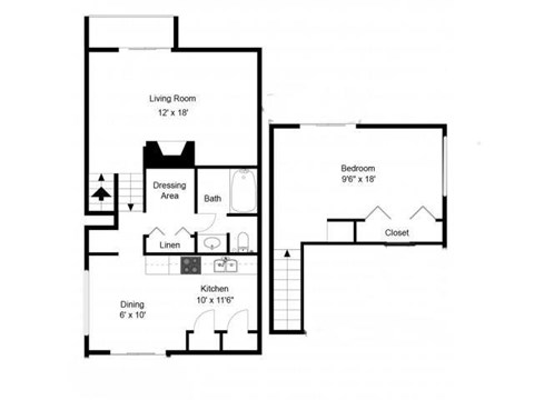 Floor plan for 1 bed, 1 bath, 830 sqft