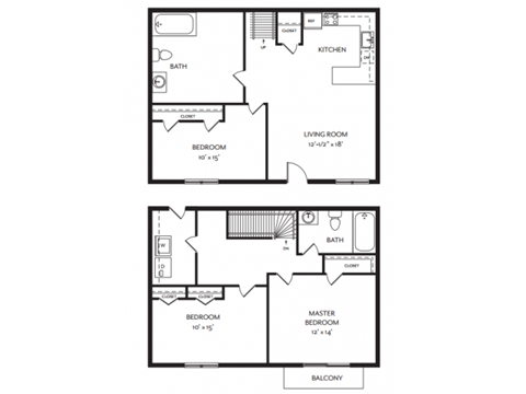 Floor plan for 3 beds, 2 baths, 1332 sqft