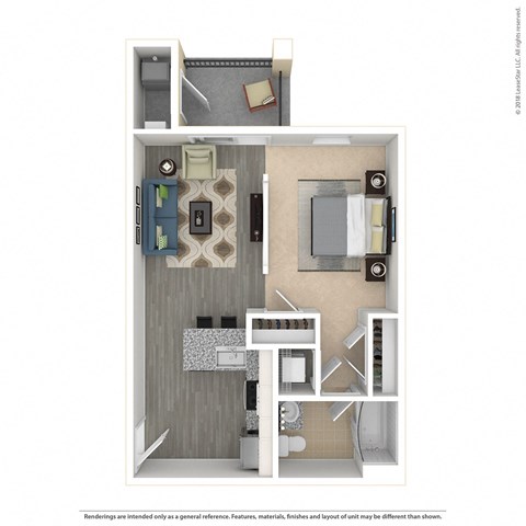Floor plan for studio, 1 bath, 644 sqft