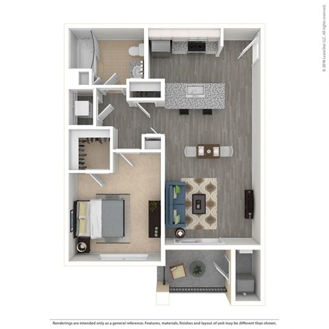 Floor plan for 1 bed, 1 bath, 753 sqft