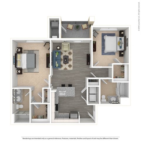 Floor plan for 2 beds, 2 baths, 1103 sqft