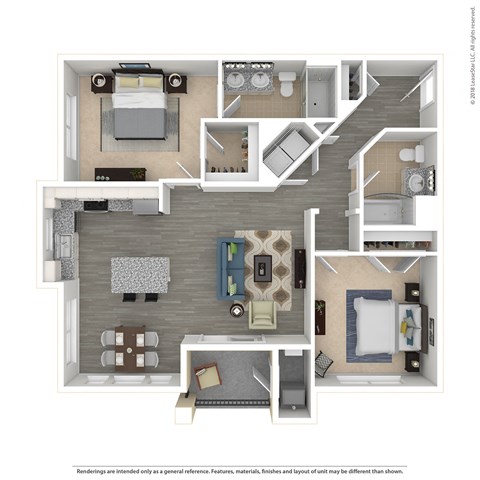 Floor plan for 2 beds, 2 baths, 1167 sqft