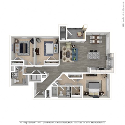 Floor plan for 3 beds, 2 baths, 1408 sqft