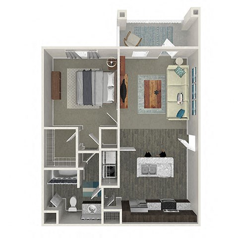 Floor plan for 1 bed, 1 bath, 744 sqft