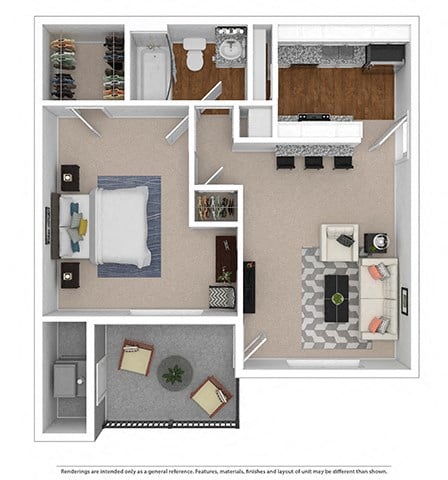 Floor plan for 1 bed, 1 bath, 582 sqft