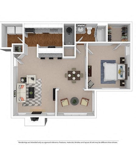Floor plan for 1 bed, 1 bath, 830 sqft