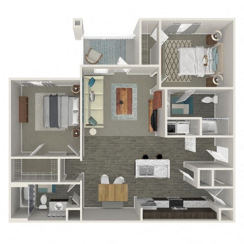 Floor plan for 2 beds, 2 baths, 1085 sqft