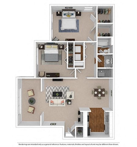 Floor plan for 2 beds, 1 bath, 1130 sqft
