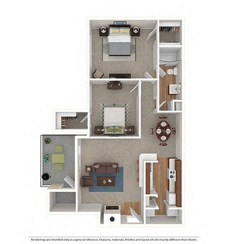 Floor plan for 2 beds, 1 bath, 848 sqft