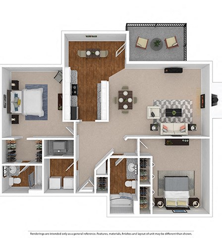 Floor plan for 2 beds, 2 baths, 1112 sqft