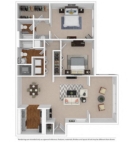 Floor plan for 2 beds, 2 baths, 1203 sqft