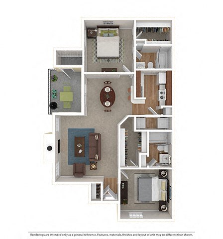Floor plan for 2 beds, 2 baths, 960 sqft