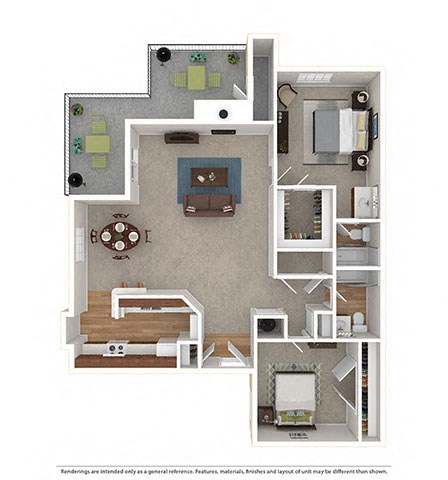 Floor plan for 2 beds, 2 baths, 1122 sqft