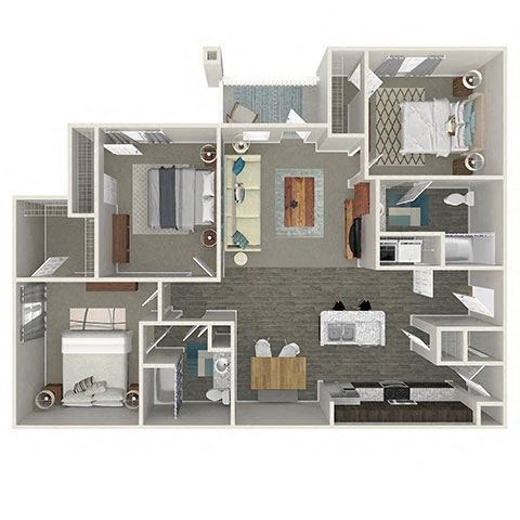Floor plan for 3 beds, 2 baths, 1272 sqft